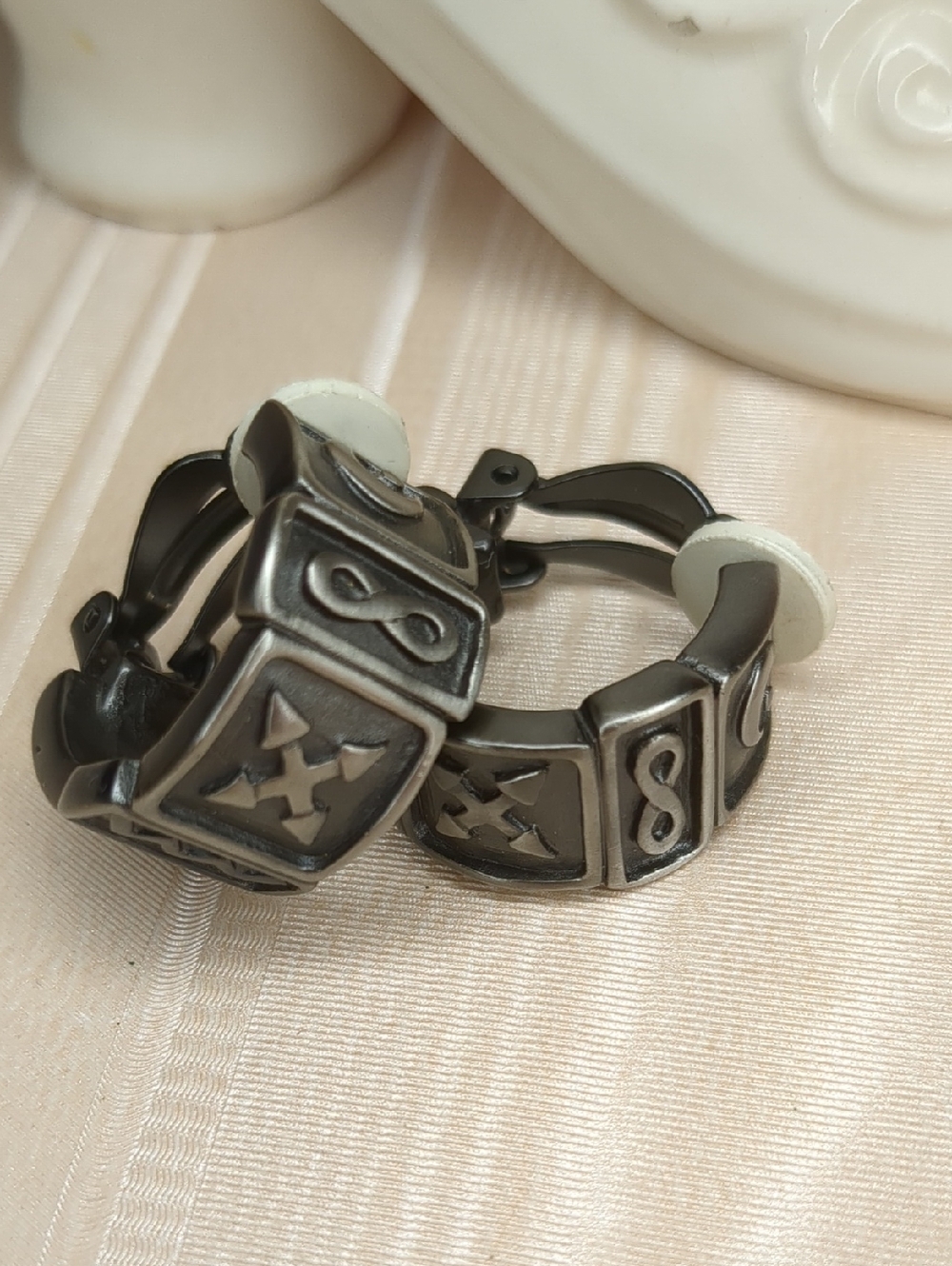 Vintage 90s Nine West Earrings Gothic Pewter Thick Chunky Hoop Celestial
